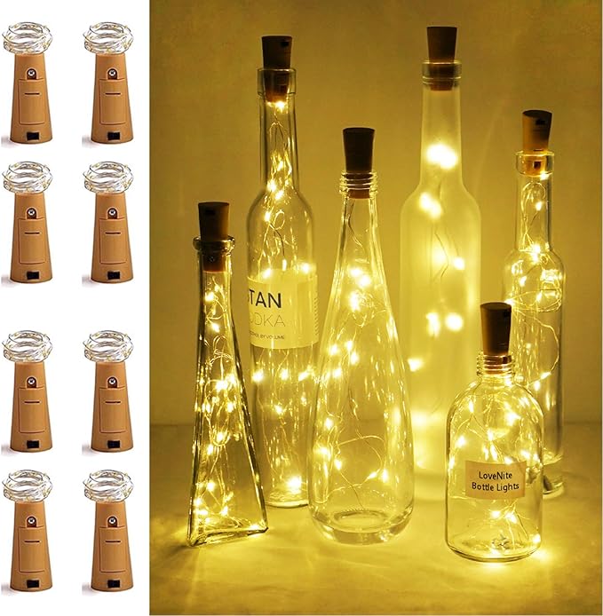 Wine Bottle Lights with Cork Switch, 15 LED 8 Pack Battery Operated Mini Fairy by LoveNite
