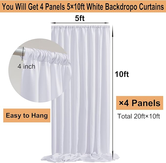 20ft x 10ft Thick White Backdrop Curtains - Image 5