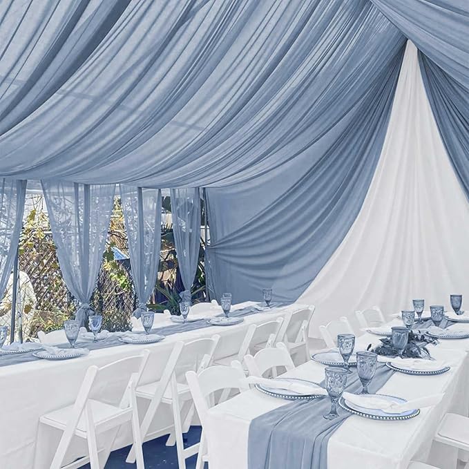 6 Panels Dusty Blue Wedding Drapes 5ftx10ft Chiffon Fabric Arch Draping Sheer - Image 7