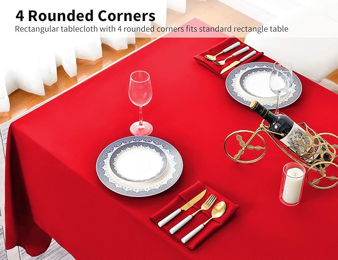 Surmente Red Tablecloth 90 x 132-inch Rectangular Polyester Table Cloth - Image 4