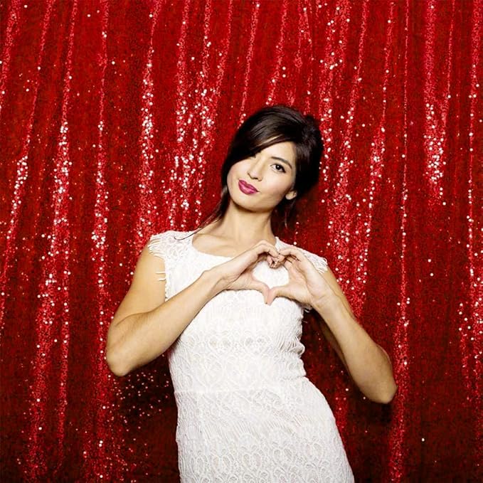 JYFLZQ Red Sequin Backdrop Curtains 4ft x 6.5ft 1 Panel Glitter Photo Booth by JYFLZQ