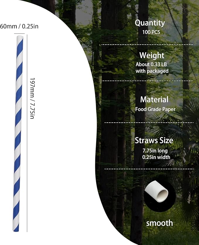 Navy Blue Striped Paper Drinking Straws, Disposable Swirl Retro Navy Stripes - Image 2
