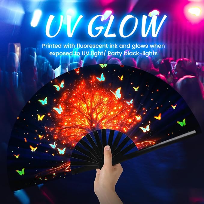 SYNTECSO Folding Hand Fan for Rave, Popping Fan for Line Dancing, Drag Queen - Image 7