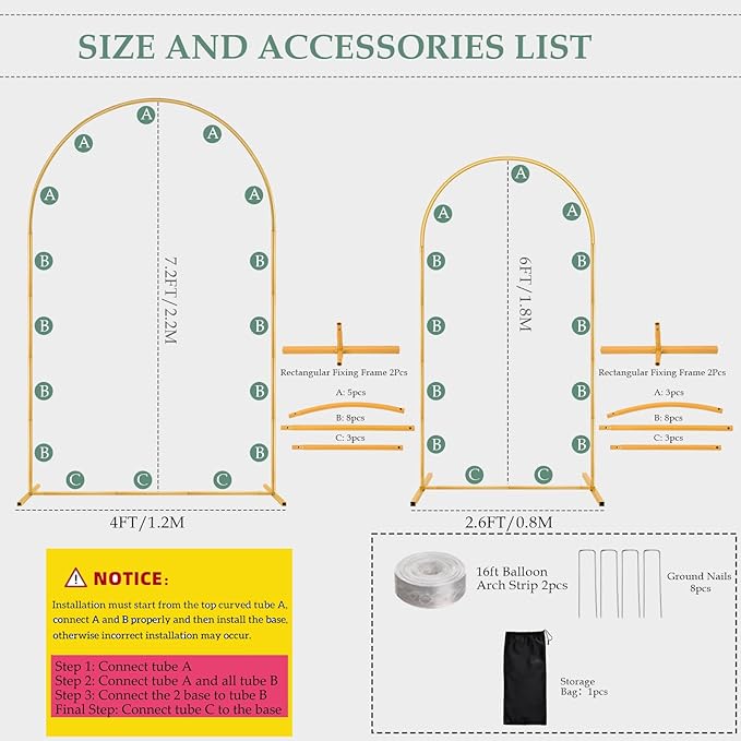 Wedding Arch Backdrop Stand 7.2FT, 6FT Set of 2 - Image 6