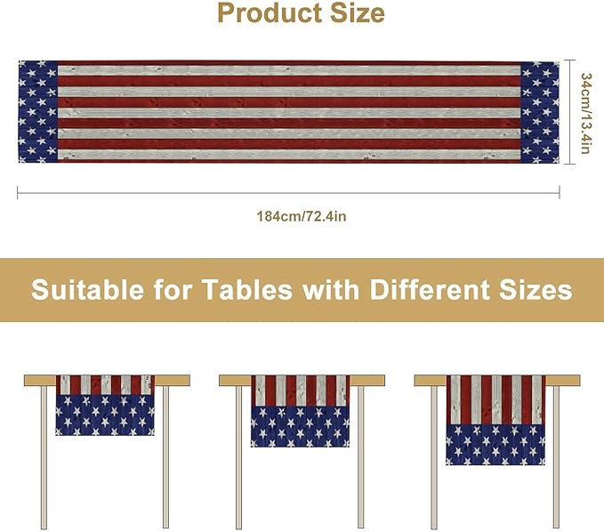 American Flag Table Runner, 4th of July USA Rustic Vintage Wooden Blue Red - Image 8