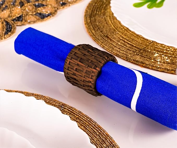 Woven Napkin Rings Set of 12, Handmade Cane Fall Napkin Rings Holders, Natural - Image 8