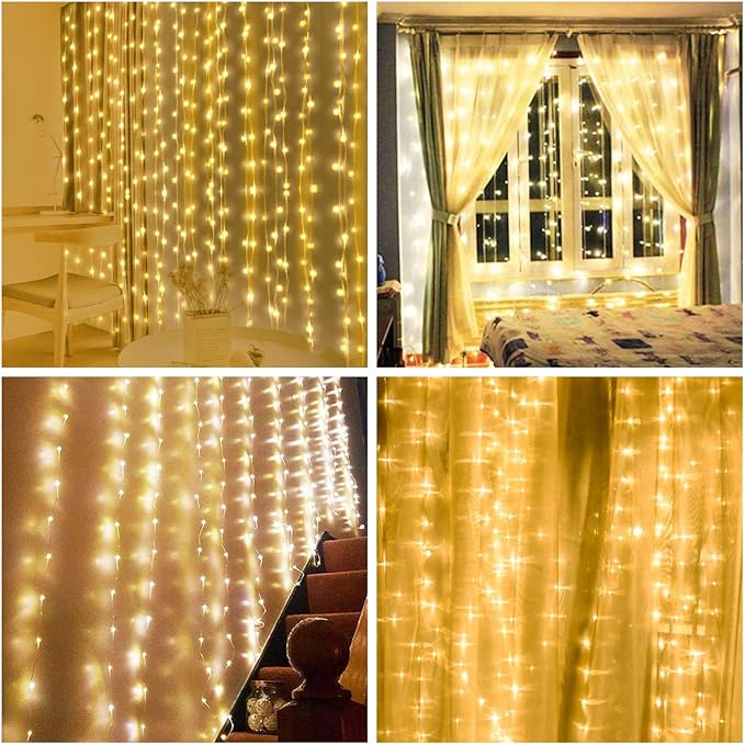 Vicloon Fairy Curtain Lights, 300 LED Warm White Curtain Lights, 8 Modes - Image 5