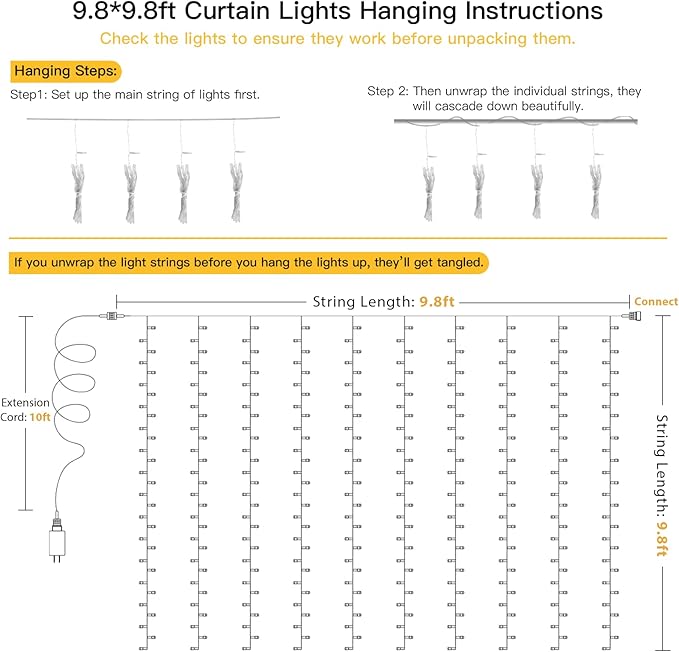 suddus Curtain Lights for Bedroom, 300 Led 9.8x9.8ft Hanging String Lights - Image 9