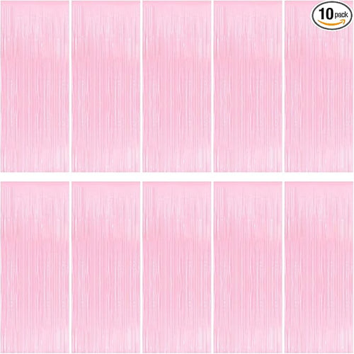 10 Pack Pink Foil Curtain Backdrop 3.2ft x 8.2ft Macaron Tinsel Foil Fringe by Ohiyoo
