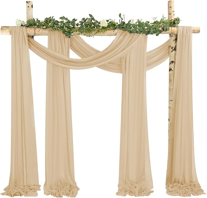 4 Panels Beige Cheesecloth Draping Fabric 35" x 20FT Gauze Fabric Arch Drapes by REWOMC