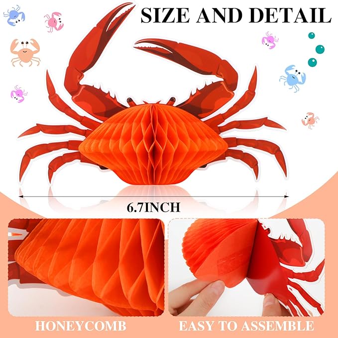 Jetec 6 Pcs Tissue Crab Lobster Honeycomb Centerpiece Hanging Crab Lobster - Image 2