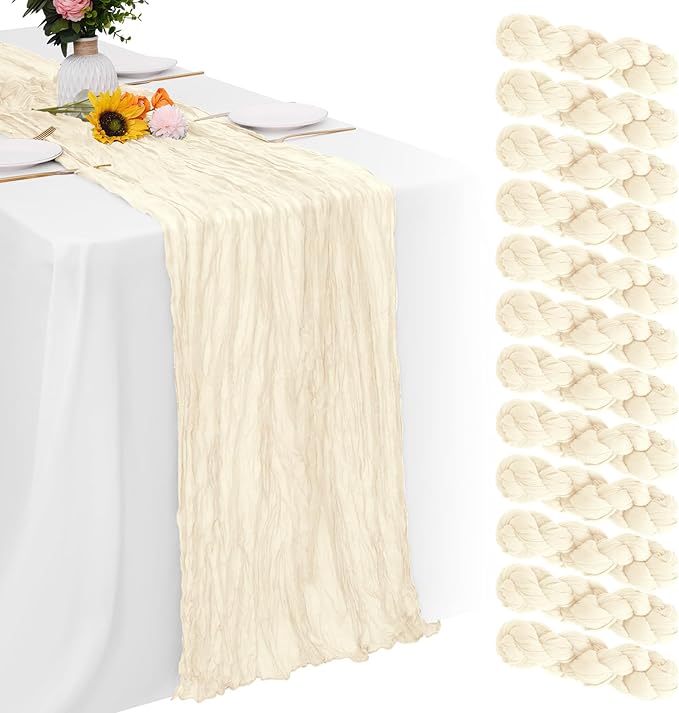 Aktor 12 Pack Ivory Table Runner Boho Cheesecloth Table Runner Semi Sheer Gauze by Unknown