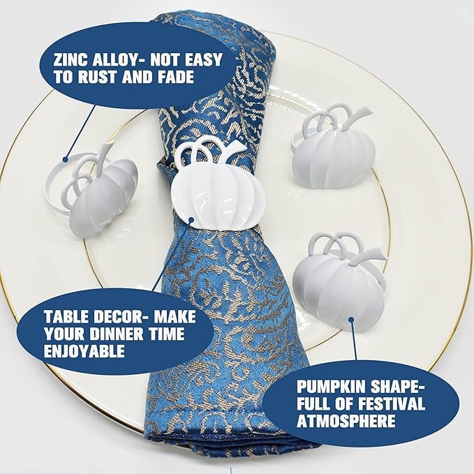Halatool Thanksgiving Pumpkin Napkin Rings Set of 12, Alloy Fall Napkin Rings - Image 3