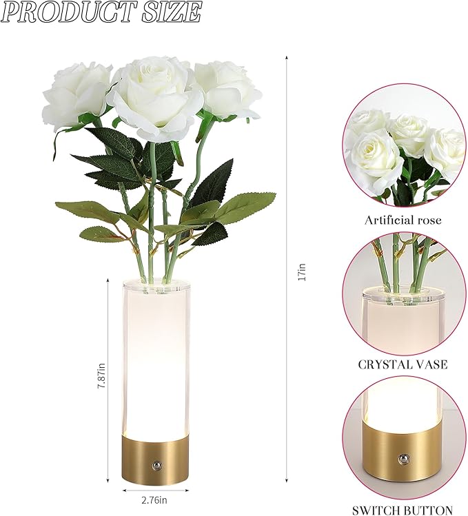 Flower Night Light, Touch Vase Lamp, Rechargeable Cordless Table Lamp, Home - Image 7