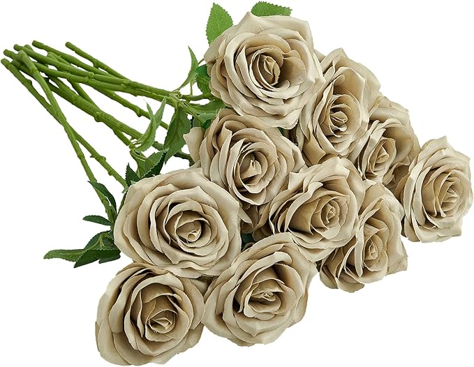 Artificial Rose 10pcs Open Flower Bouquet Faux Rose Stems by IUKnot