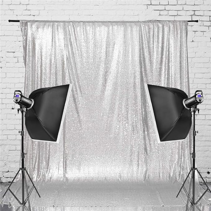 Eternal Beauty Silver Sequin Backdrop, 6x8 Ft Glitter Background Curtains - Image 3