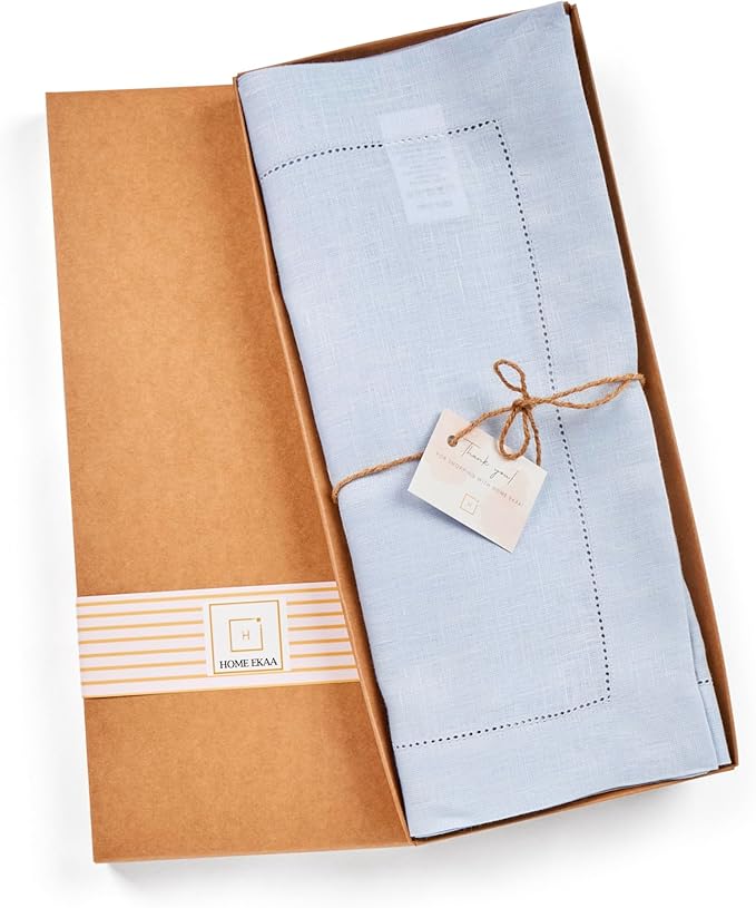 Light Blue Table Runner 72 inches Long – 100% Pure Linen Hemstitch 14 x 72 Inch - Image 5