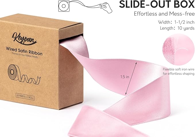 Pink Satin Ribbon Double-Faced Wired Ribbons - Image 2