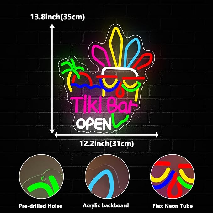 Tiki Bar Neon Sign, Tiki Bar Open Led Neon Light Signs - Image 3