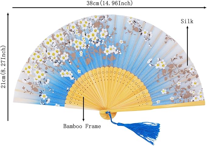 Amajiji 8.27" Hand Held Bamboo Silk Folding Fan Hand Fan, Chinese/Japanese - Image 2