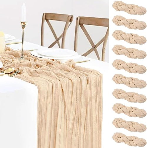 10 Pack Champagne Cheesecloth Table Runner 35x120 Inches, Fall Thanksgiving by BlueTopCoLtd