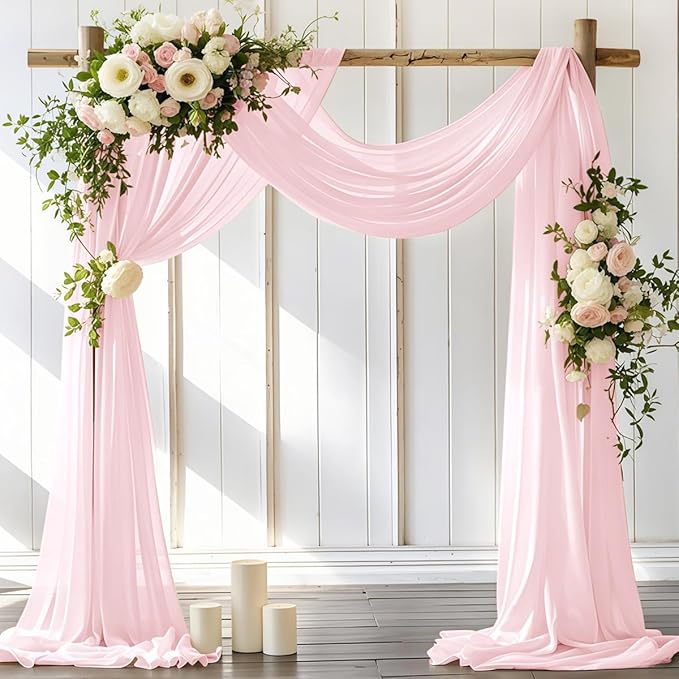 Wedding Arch Draping Fabric 2 Panels 30'' x 18FT Blushing Pink Sheer Chiffon by LINXTAR