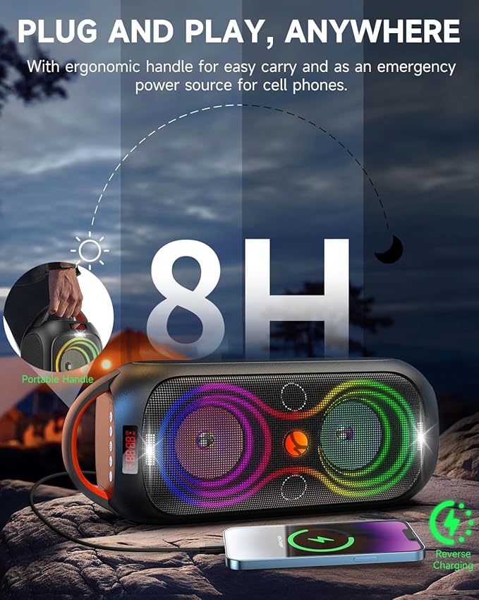 Bluetooth Speakers Wireless- 40W 120dB Loud Sound, 8 LED Lights, 6-8 Hours - Image 4
