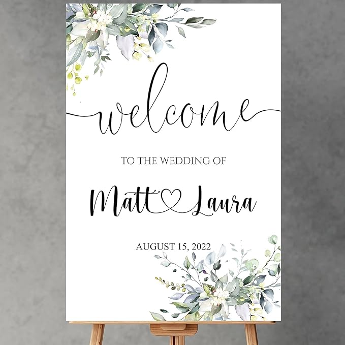 Generic Eucalyptus Wedding Welcome Sign, Editable Plastic Wedding Sign by Custom