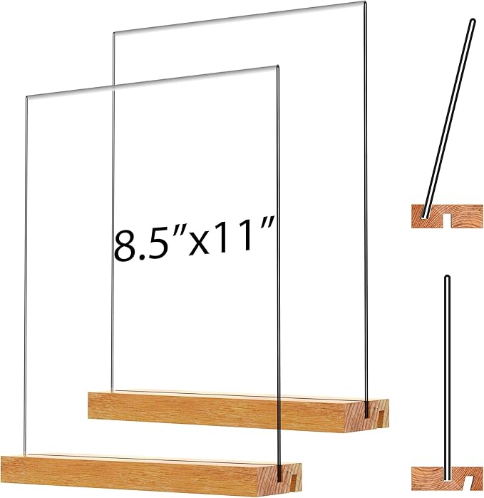 Acrylic Sign Holder with Wood Base 8.5x11 Inch Vertical and Slant Displays by JDEA