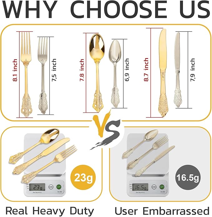 WDF 120PCS Gold Plastic Silverware - Image 5