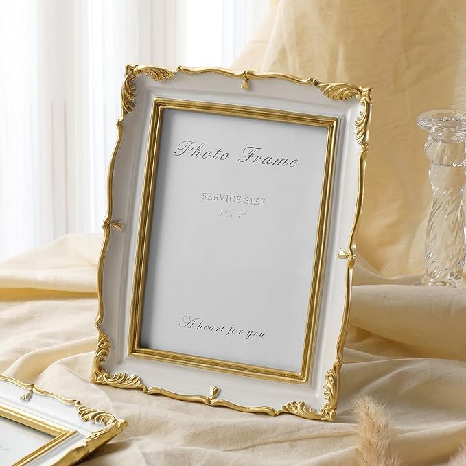 Cuspin Vintage Picture Frame 5x7 Gold Frames, Ornate White and Gold Textured - Image 8