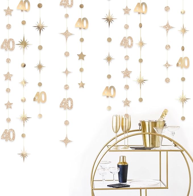 Champagne Gold 40th Birthday Decorations Number 40 Circle Dot Twinkle Star - Image 3