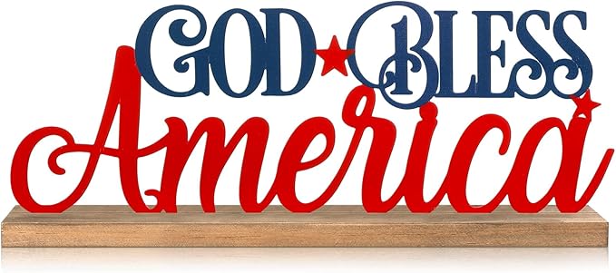 Patriotic God Bless America Metal Sign Rustic Table Decor Holiday Tiered Tray by thebeautifuldecoryouwant