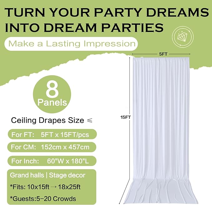 PartyVillage 40ft×15ft White Backdrop Curtain - Image 6