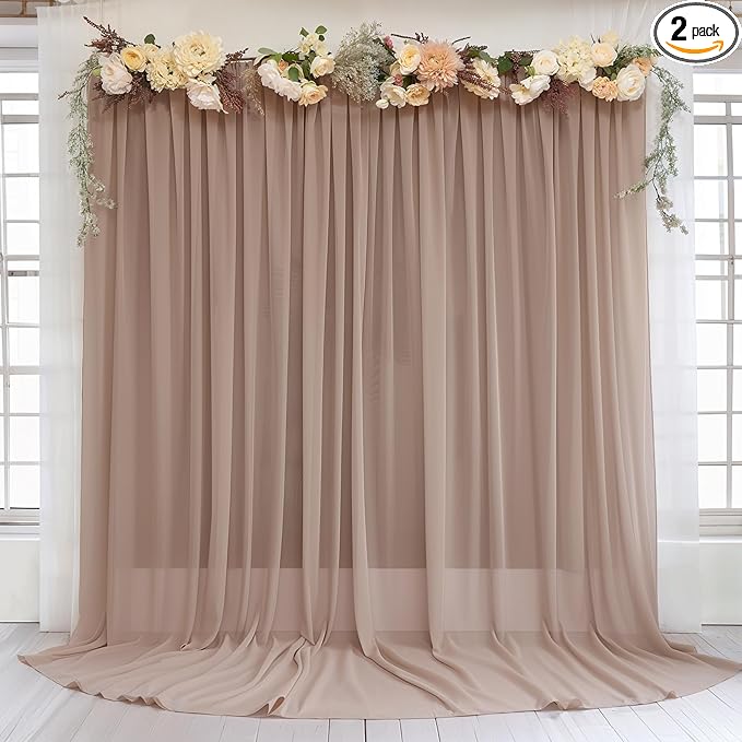 10ft x 10ft Taupe Backdrop Curtain Drapes, Wrinkle-Free Sheer Chiffon Fabric by WishCare