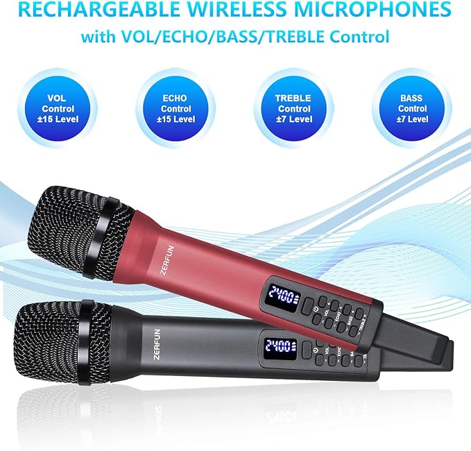 Dual Rechargeable Wireless Microphones, Pro Handheld Cordless Mics System - Image 4