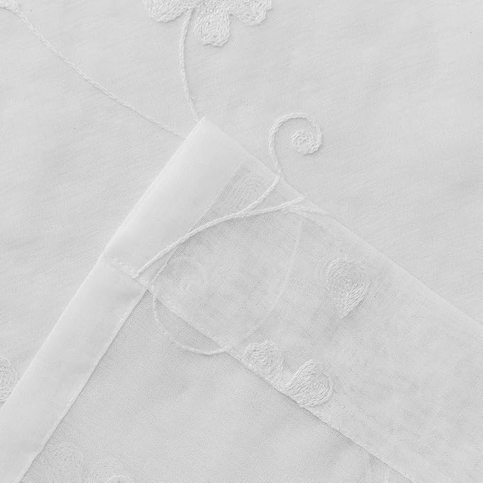 Sheer Curtains White 95 Inches Embroidered Floral, Window Treatments Rod Pocket - Image 6