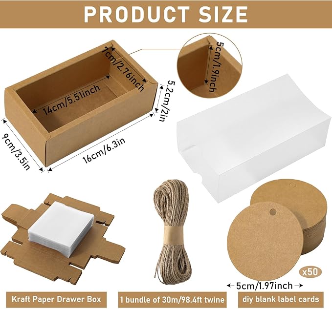 Roowest 50 Sets Kraft Soap Boxes Rectangle Packaging Box - Image 2