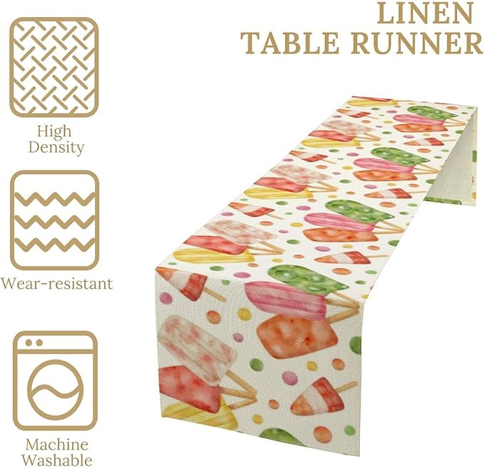 Summer Popsicles Table Runner, Watercolor Colorful Fruit Ice Cream Pops Berry - Image 4
