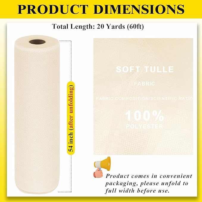 54" by 20 Yards Ivory Tulle Fabric Rolls - Image 3