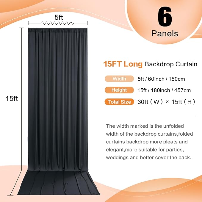 30ft x 15ft Black Wrinkle Free Backdrop Curtain - Image 2