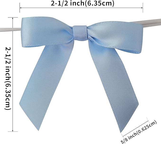 50pcs 2-1/2" Light Blue Satin Ribbon Bows - Image 3