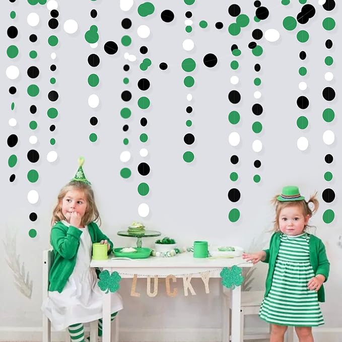 46 Ft Black Green Party Decorations Polka Dots Garlands Green and Black White - Image 6