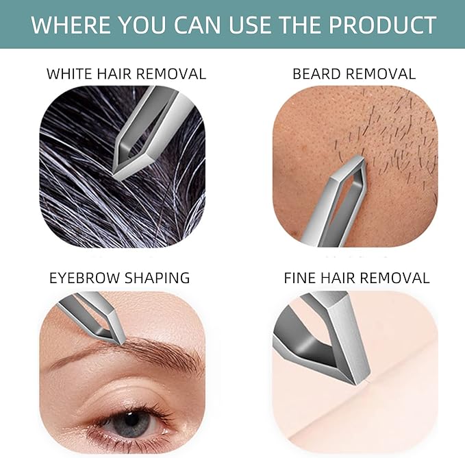 Beard Tweezers, Stainless Steel, Fine Hair Removal Tweezers, Eyebrows Shaping - Image 3
