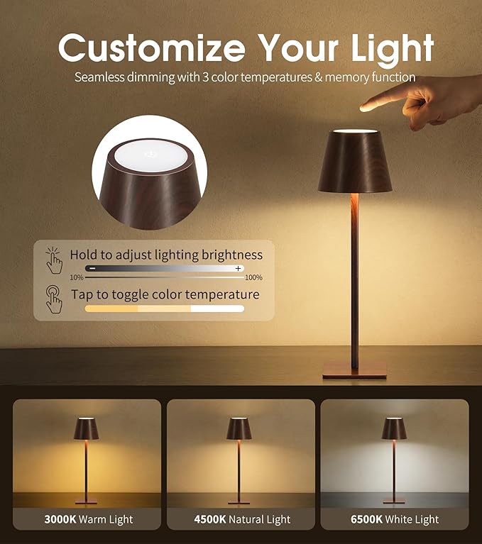 UME 3 Pack Cordless Table Lamp, Battery Operated Lamp - Image 3