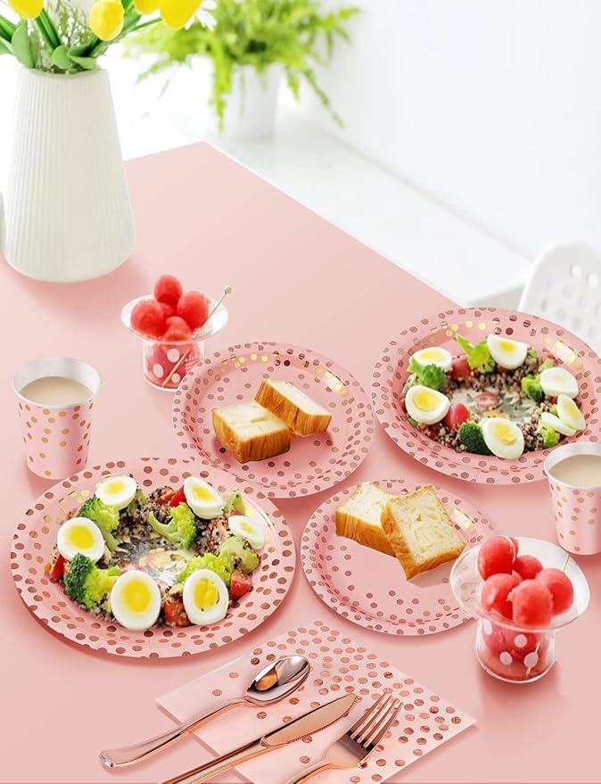 141 Pieces Pink and Rose Gold Party Supplies, Party Dinnerware Sets Include - Image 4