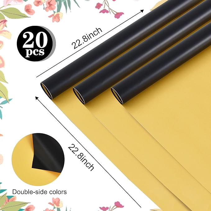 BEISHIDA 20Pcs Black and Gold Double Sided Floral Wrapping Paper Matte - Image 2