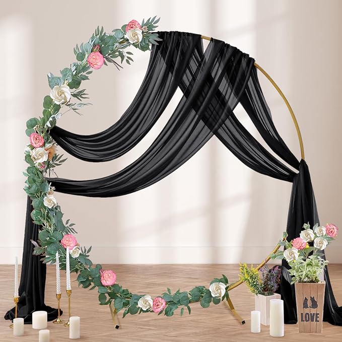 Black Wedding Arch Draping Fabric 2 Panels 29" x 20 FT Black Drapes - Image 3