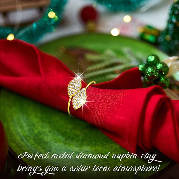 Hotop 12 Piece Napkin Rings Gold Table Decorations, Elegant Bling Leaves Napkin - Image 5