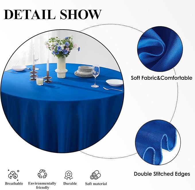 Round Tablecloth 120 Inch 6 Pack Royal Blue Tablecloths Washable Decorative - Image 4